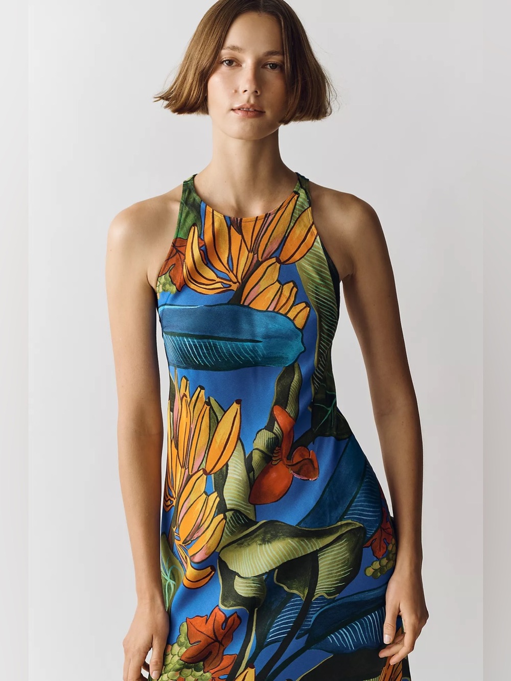 NWT Farm Rio High-Neck Banana Grape Fruit Printed Midi Dress - Picture 5 of 8